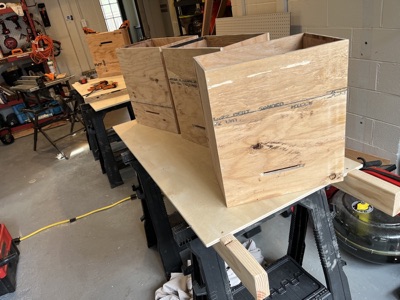 Swarm trap being glued and assembled